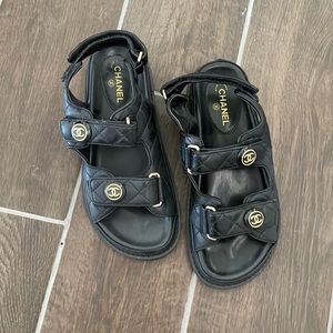 Fake Chanel dad sandals. Ordered on DH gate and they are too big on me!